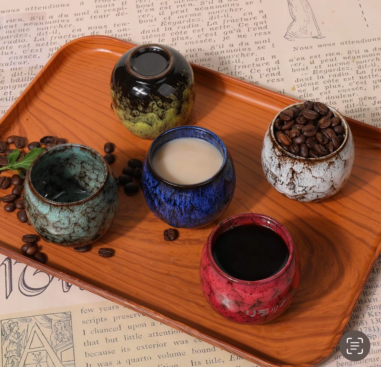 Elegant Espresso Cups - 5 pcs Japanese Characters 100 ml