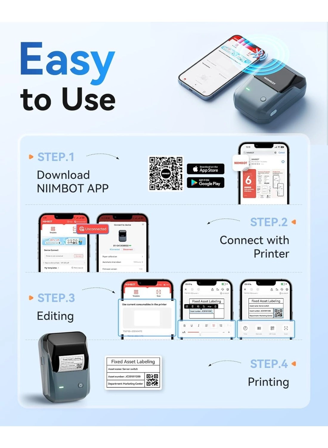 B1 - Label Maker 50*30mm Labels Space Blue