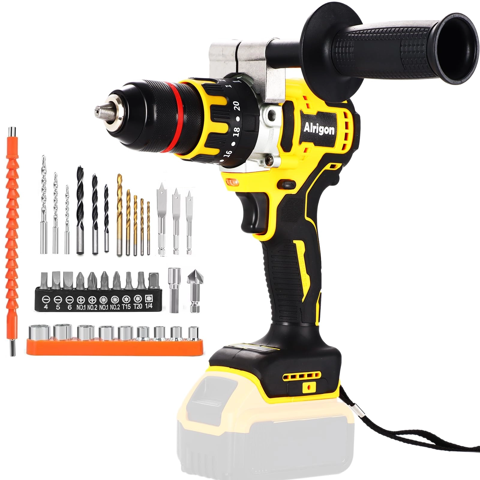 Alrigon Cordless Hammer Drill - 20 Volts Brushless Motor 33,000 IPM