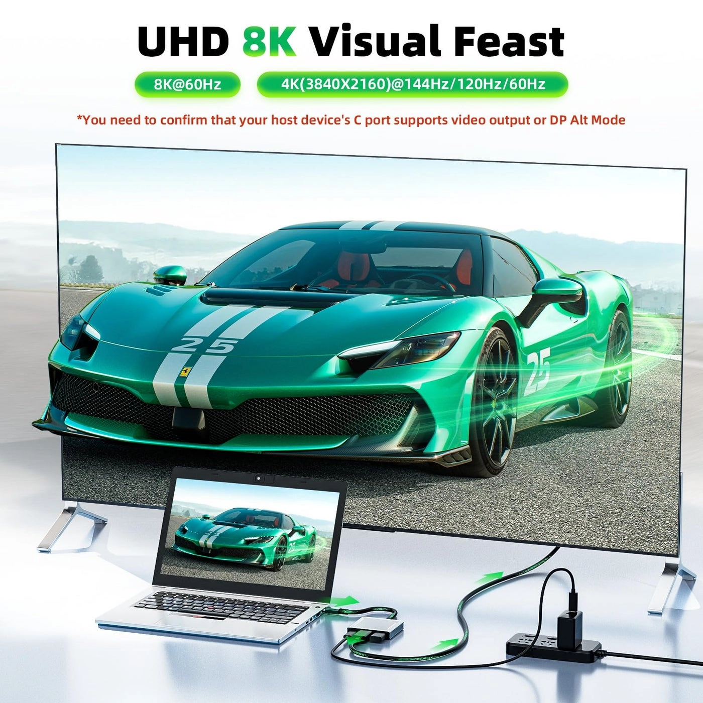 USB C to DisplayPort Multiport Adapter Dock - USB 2.0 8K 60Hz