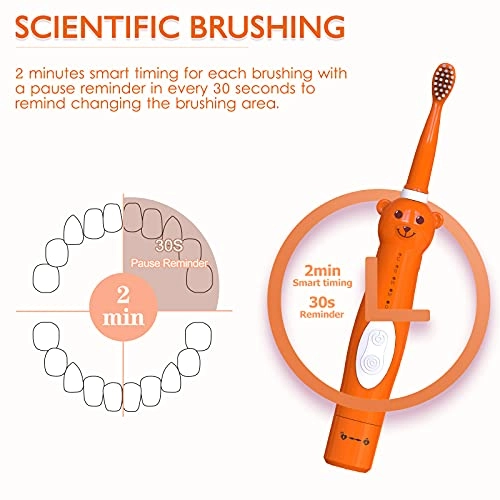 Kids Sonic Electric Toothbrush - Rechargeable 6 Brush Heads 2 Min Timer