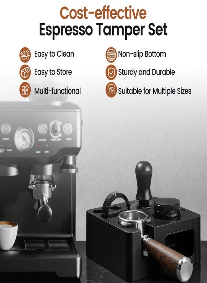 Espresso Accessories Kit + Compact Espresso Tamper Set - 54mm + Distributor + Bottomless Portafilter + Dosing Funnel + Station