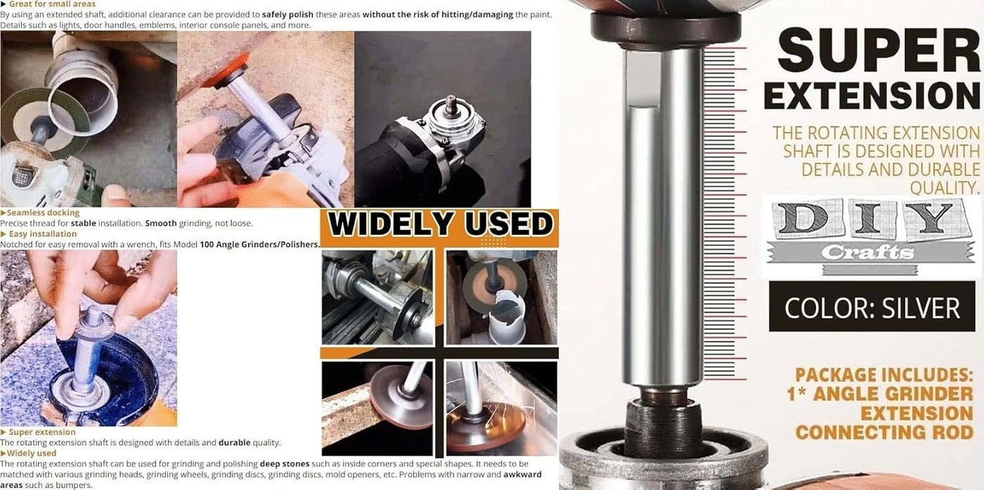 Extension Shaft - 4"inch + M14 Extension Shaft + Brass Nylon Bristle Brush - 12 Pieces + Polishing Pads + Backing