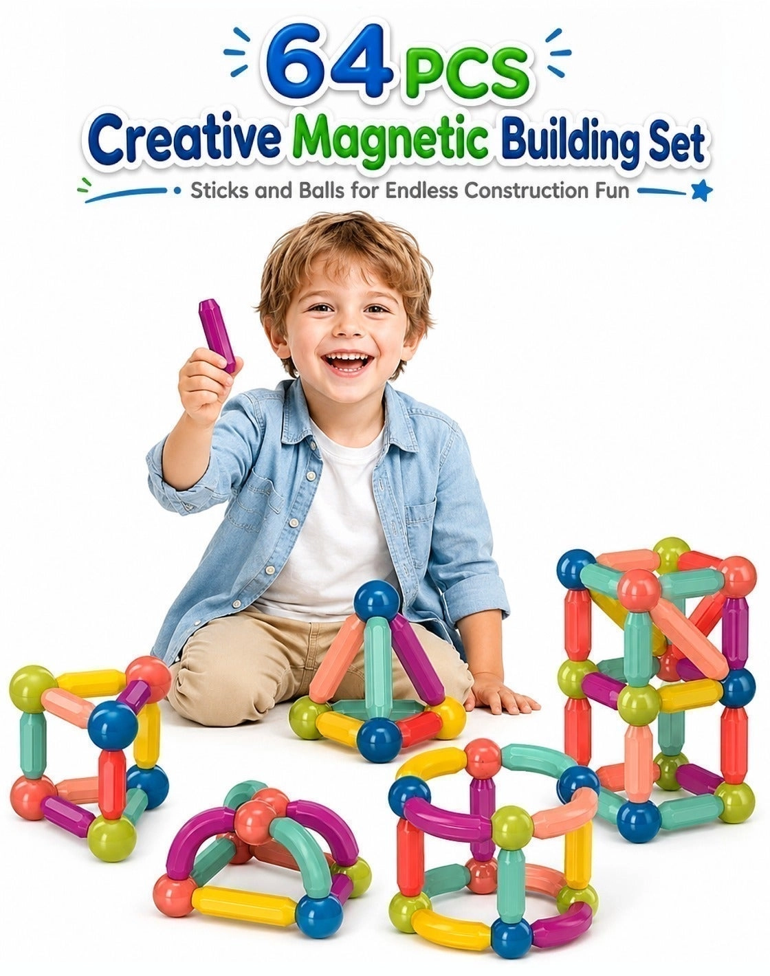 O2 Magnetic Building Sticks and Balls - 64 pcs