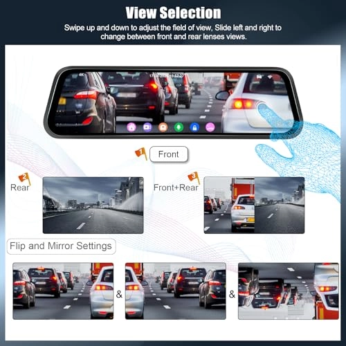 9.66 Inch IPS Touchscreen Mirror Dash Cam - 4K
