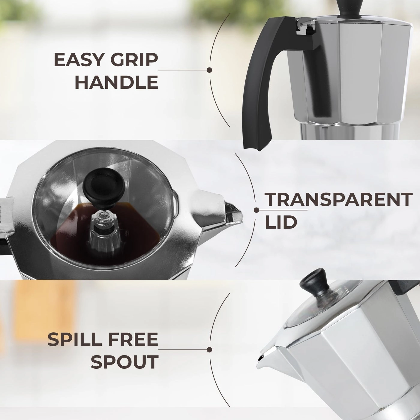 Espresso Maker - 6-Cup Transparent Lid Clip Spoon