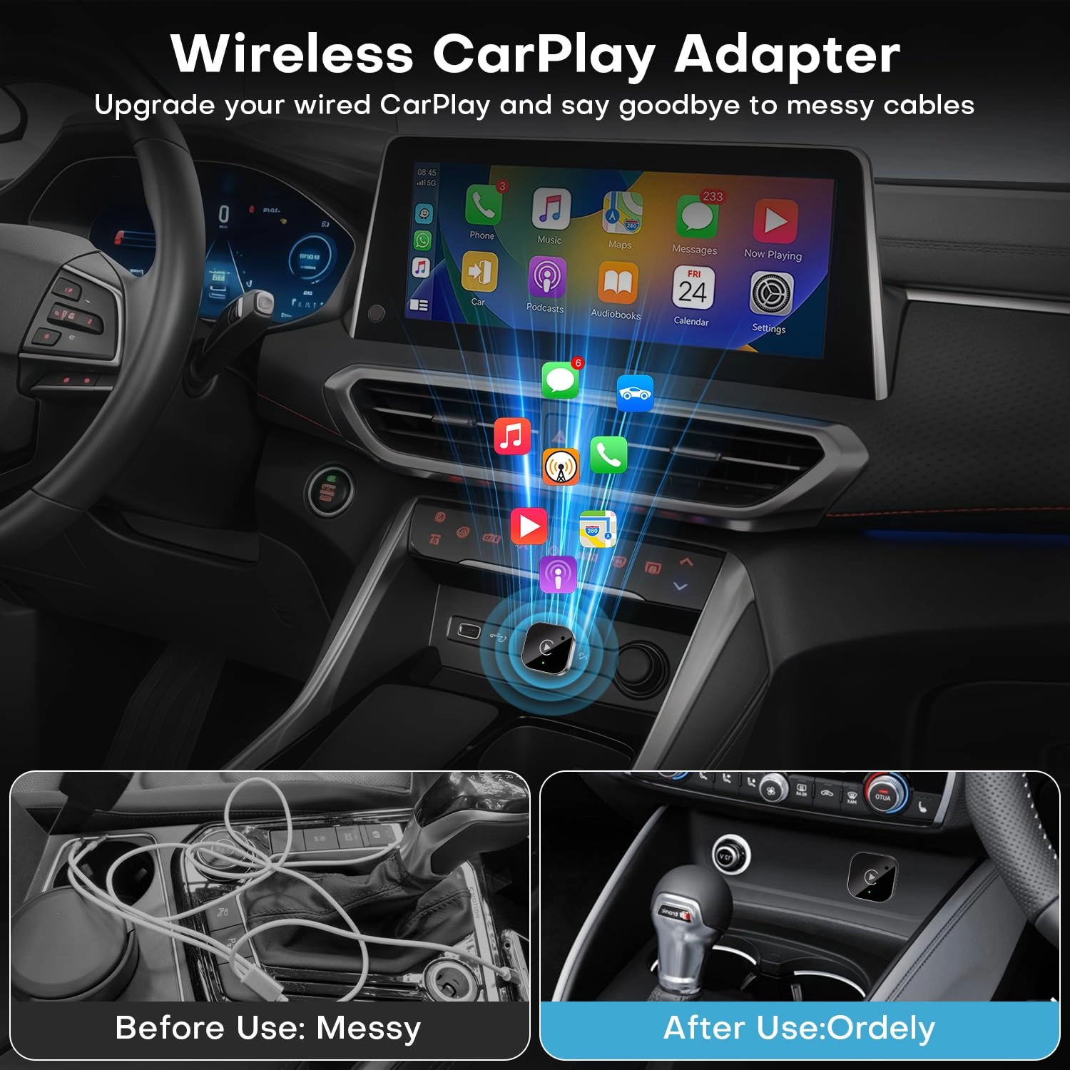 Wireless CarPlay & Android Auto Adapter - 2-in-1 Plug & Play Dual-Band