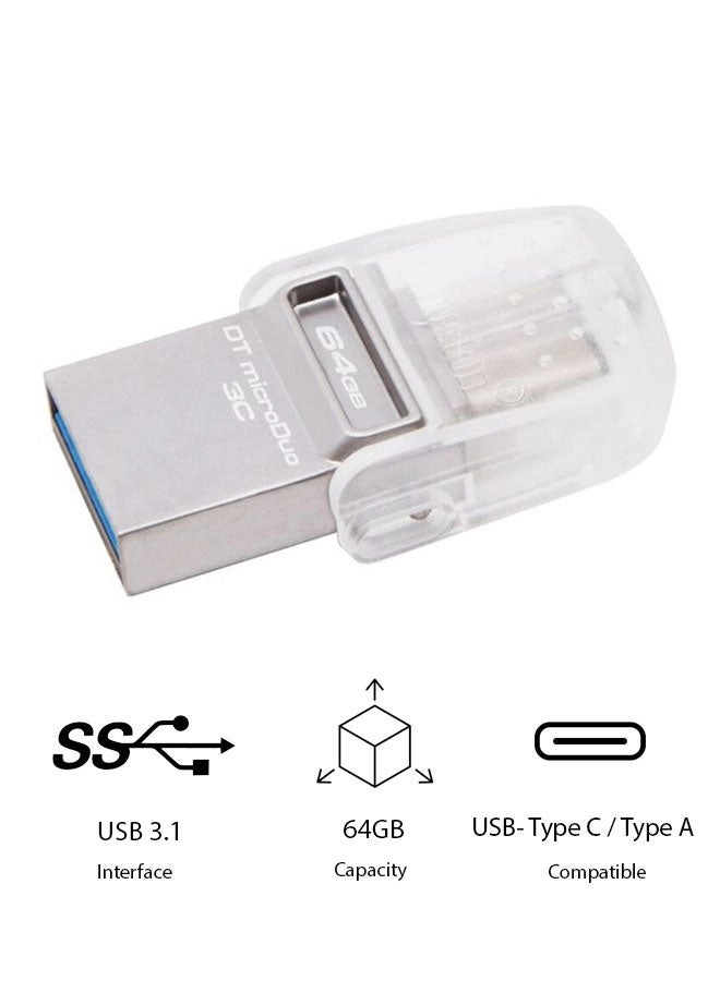 Kingston Technology DataTraveler microDuo 3C - USB 3.2 Gen 1 USB-A + USB-C 64GB
