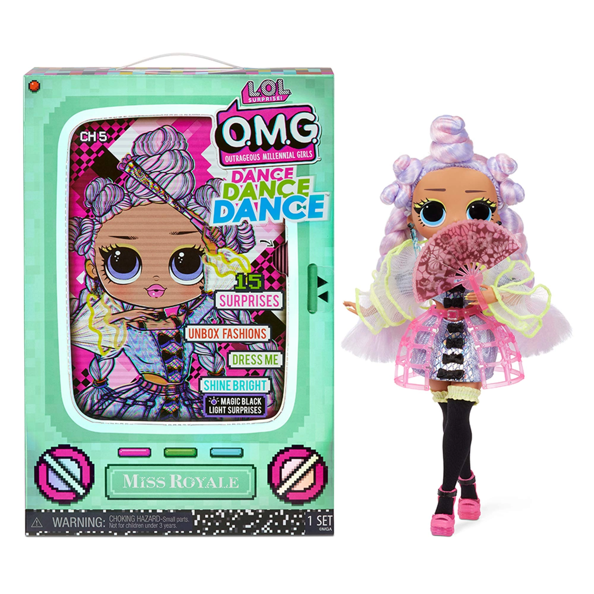 LOL OMG Virtuelle Fashion Doll - 15 Surprises TV Package Magic Blacklight Ages 4+