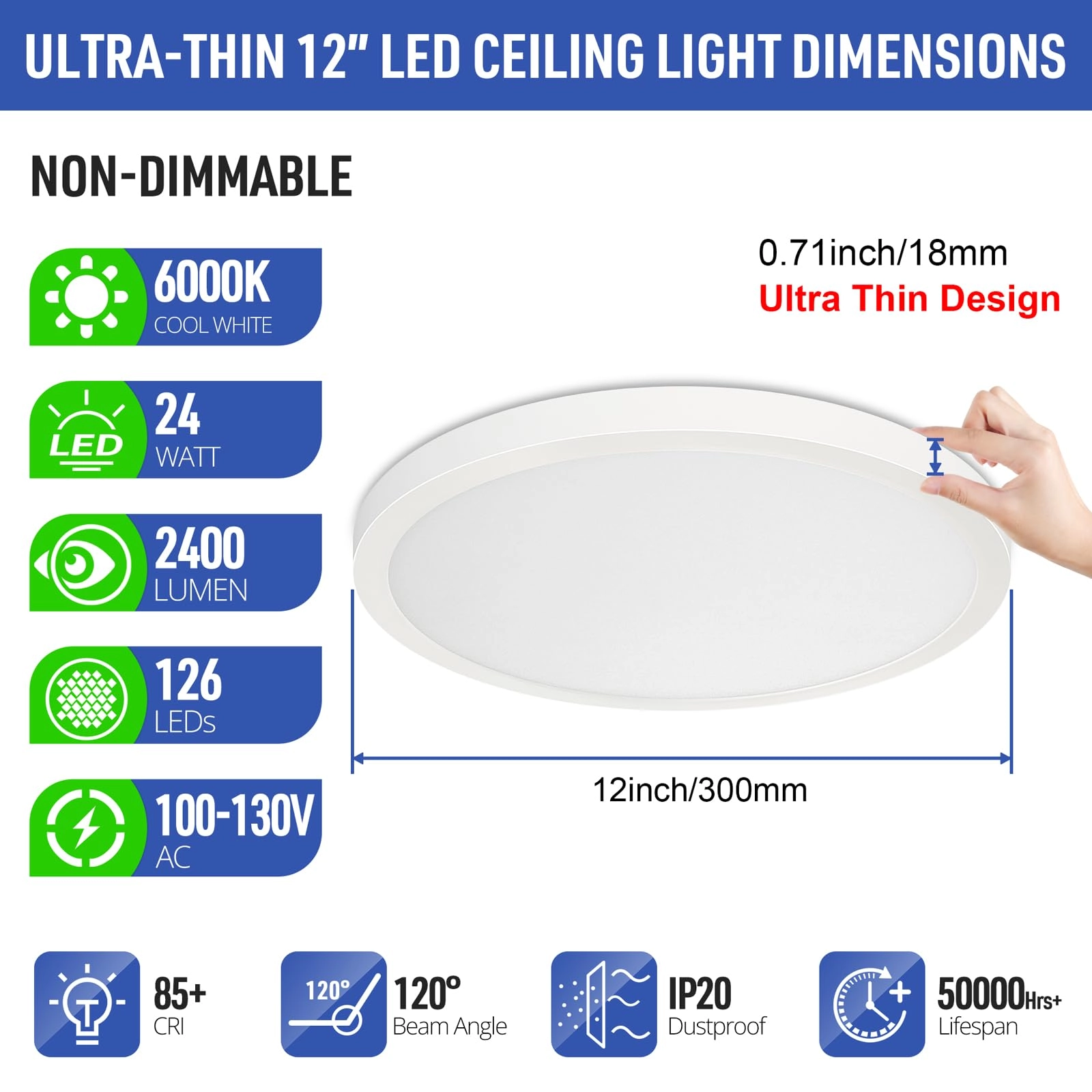 LED Ceiling Light - 5000K Non-Dimmable