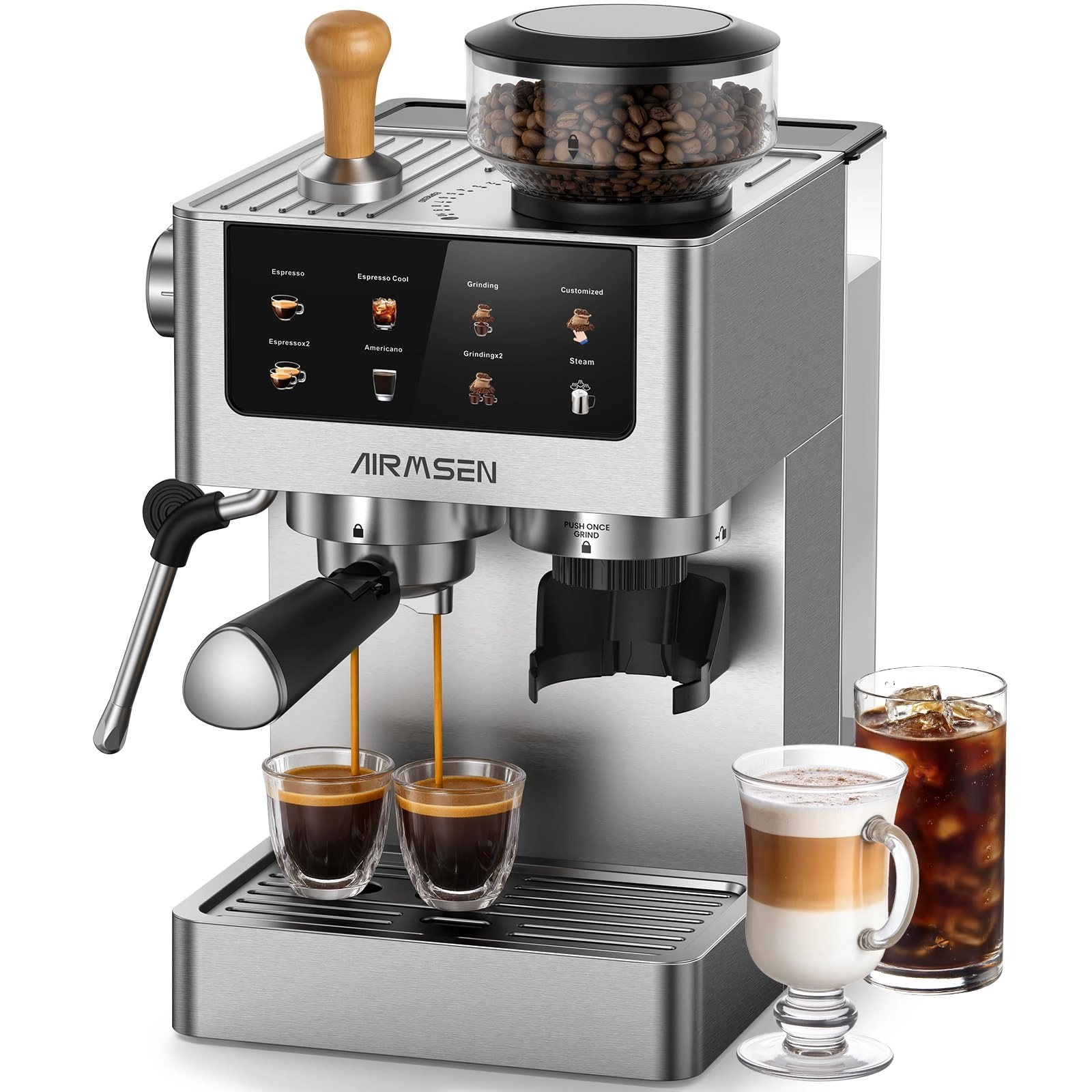 AIRMSEN Bean to Cup Coffee Machine - Conical Burr Grinder Milk Frother