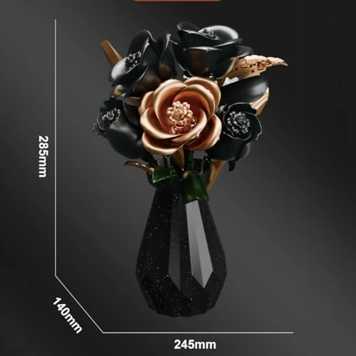 Rose Flower Building Blocks with Vase - Black Rose 255 pcs