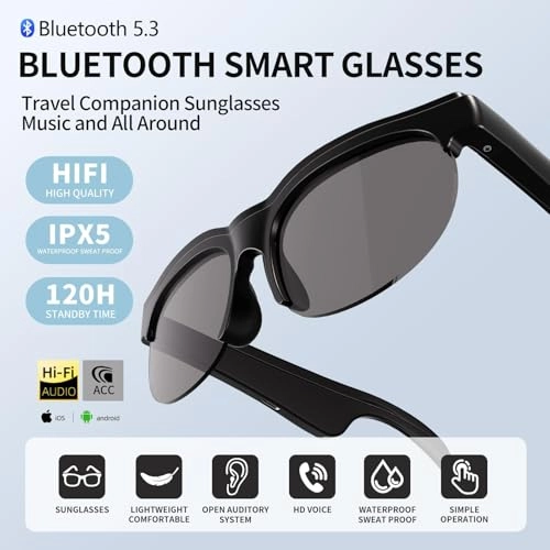 Smart Bluetooth Sunglasses - 130+ Language Translator 8H Battery Waterproof