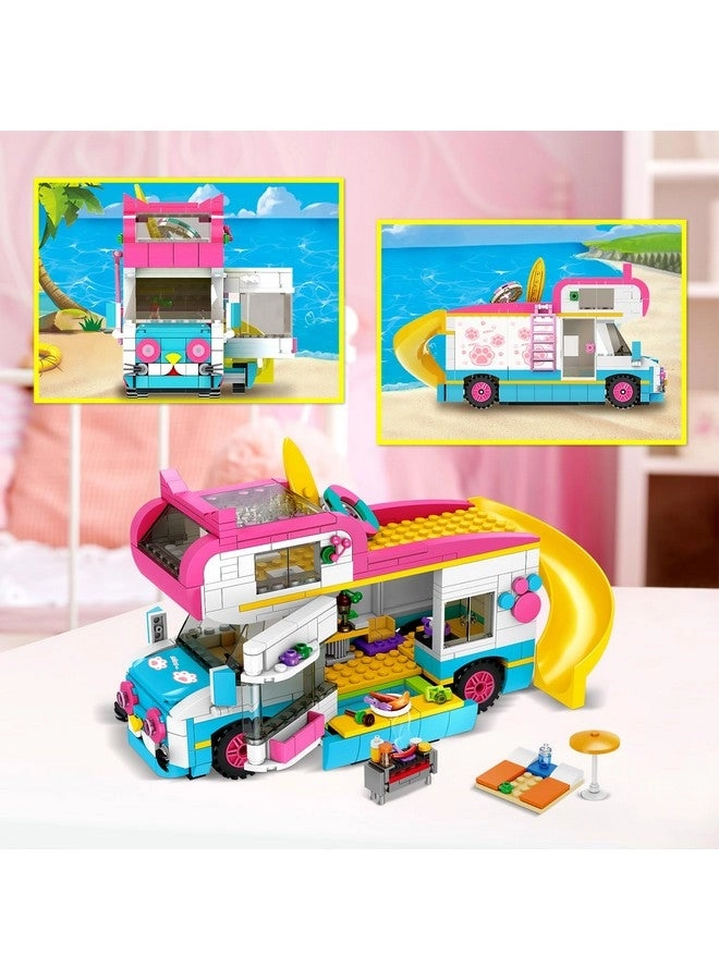 3-in-1 Girls Camper Van Building Set - Summer Beach Camping 494pcs