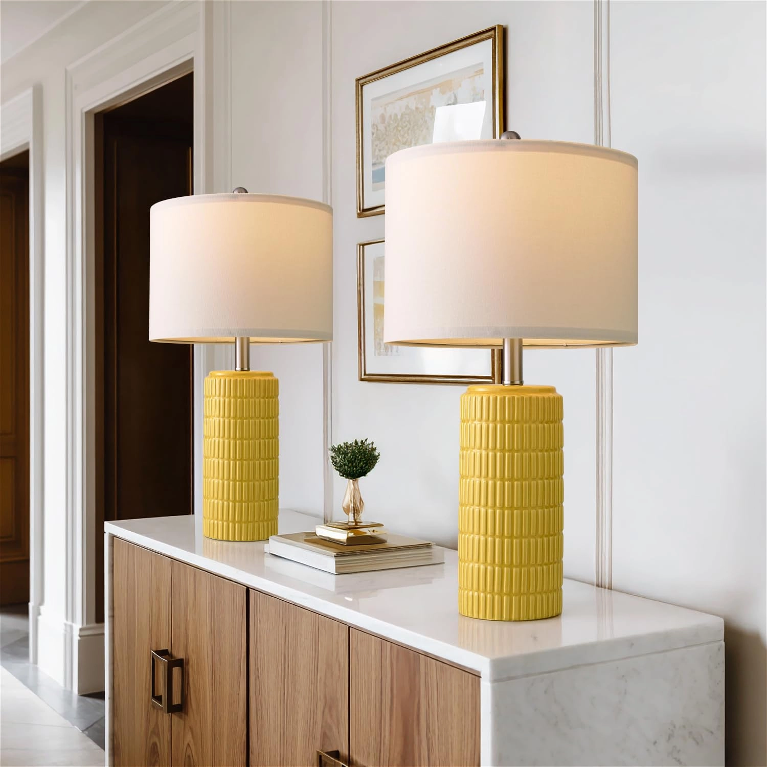 PoKat Lighting AMZ-T1102GL - 23" Ceramic Brass Gold Table Lamp 2-Pack