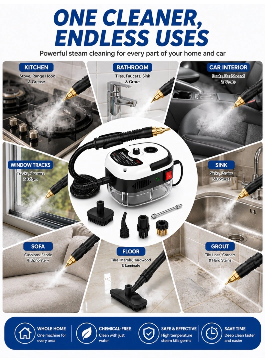 Handheld High Pressure Steam Cleaner - 3 Bar