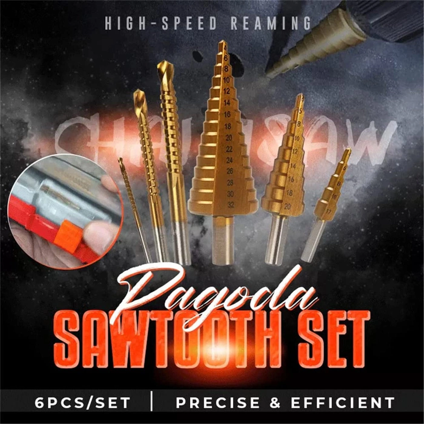 Triangular shank step drill - HSS 3pcs + Saw drill - Titanium plating 3pcs