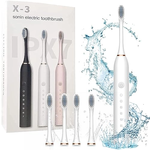 Sonic Electric Toothbrush - USB Rechargeable 4 Brush Heads 6 Cleaning Modes