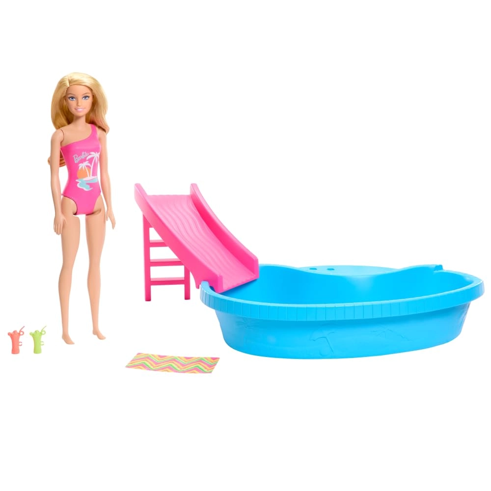 Barbie Doll and Pool Playset - Blonde Pink Swimsuit Ages 3+