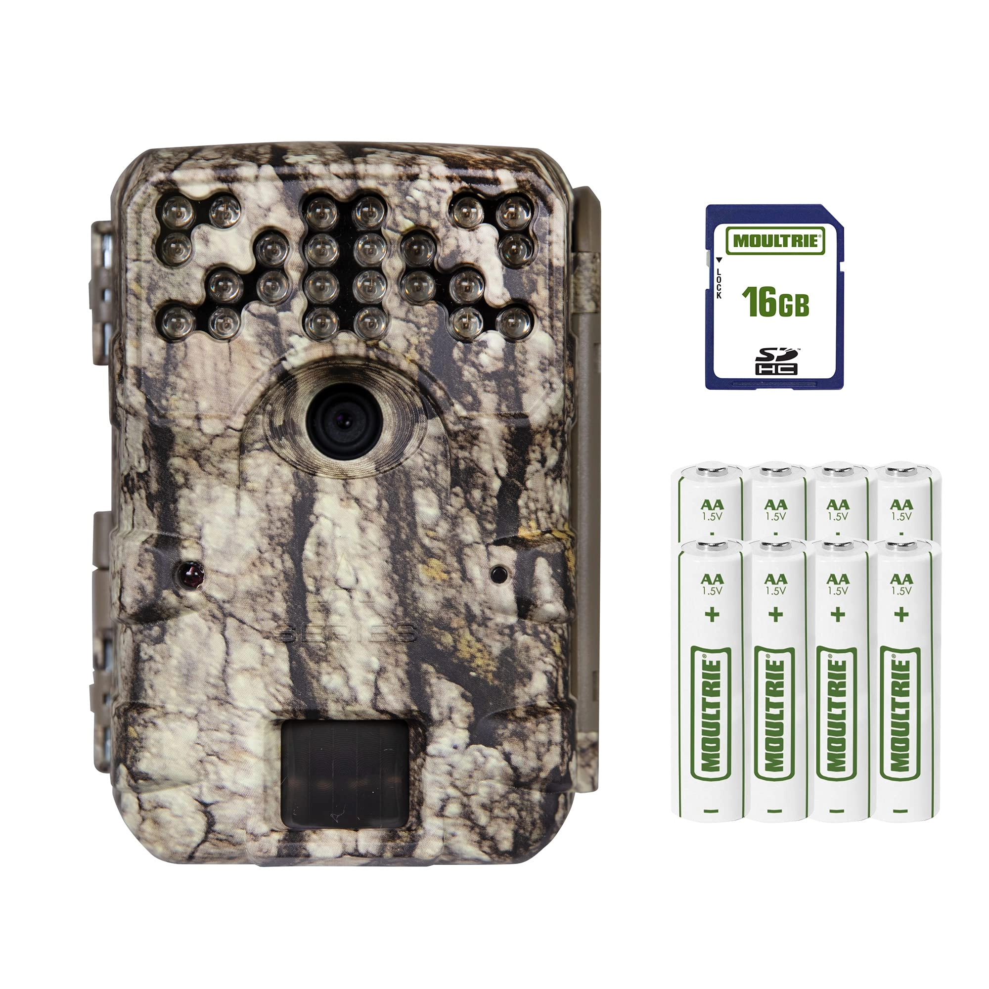 Moultrie A-900 - 30MP + 16GB Class 10 SD card + 8 AA batteries + heavy-duty strap