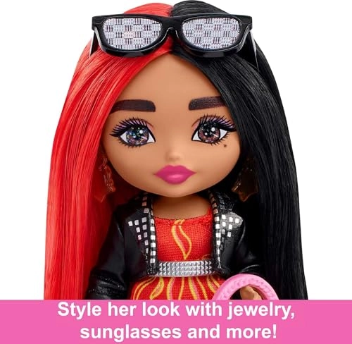 Extra Minis Doll - 5.5 inch Two-tone red and black hair Flame-print dress Ages 3+