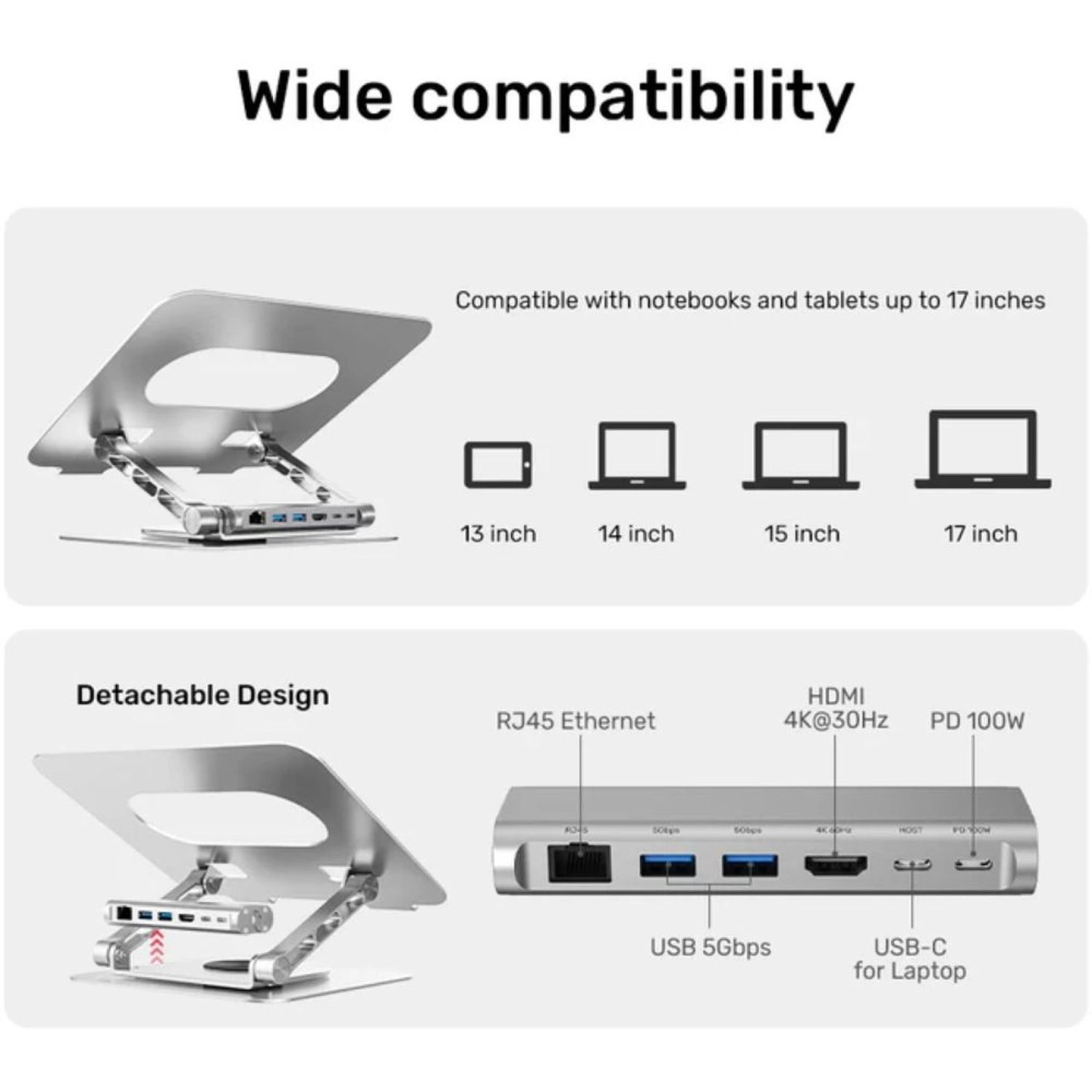 7-in-1 USB-C Foldable Laptop Stand - 100W Power Delivery 4K@60Hz HDMI
