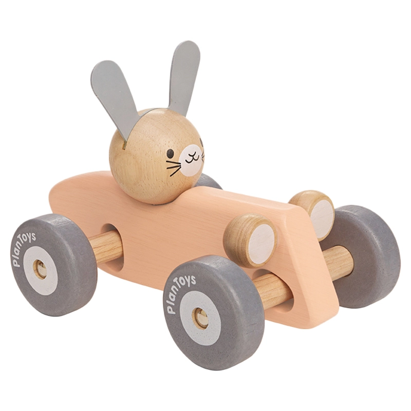 Bunny Racing Car - Wooden Vintage Pastel Rose