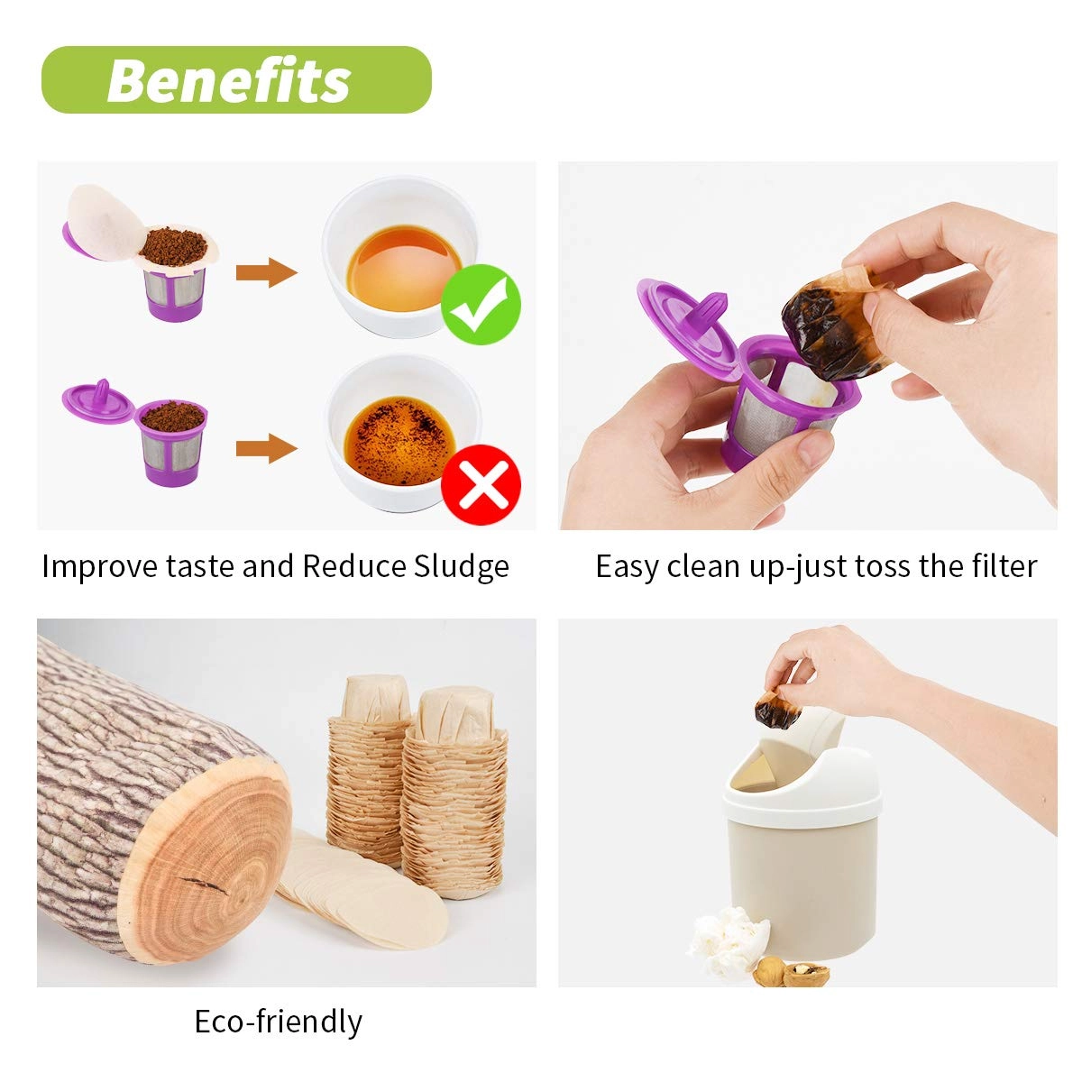 K Cup Disposable Paper Filters - Unbleached With Lid