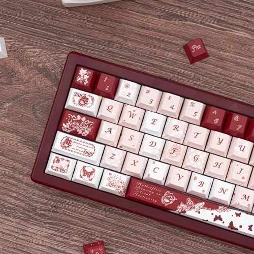 Gradient Cute Pink and White Keycaps Set - ANSI/ISO Keycaps Puller