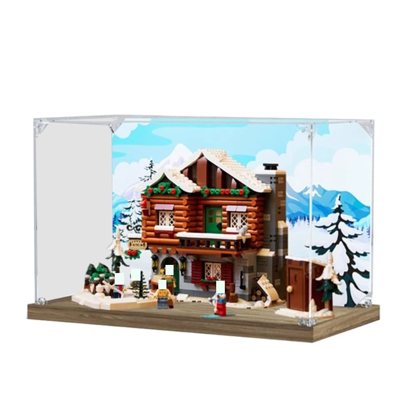 HCAEIOFJ Clear Acrylic Display Case (10325) - 15.74x7.87x9.84in. Wood Bottom+background