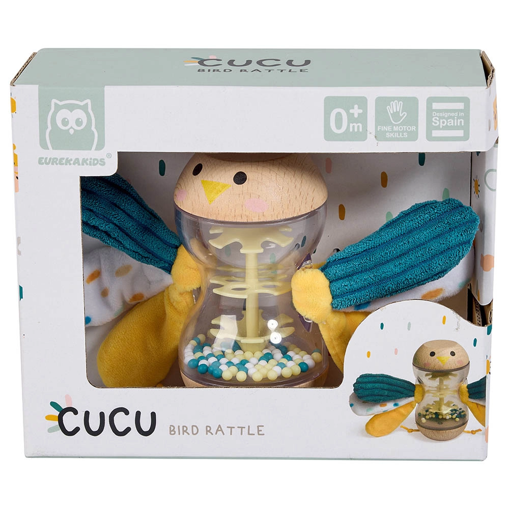 Cucu Bird Rattle - 0 month & above wood, plastic and fabric