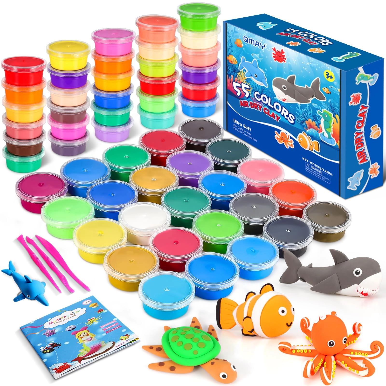 QMAY Air Drying Modelling Clay - 3+ years 55 pcs