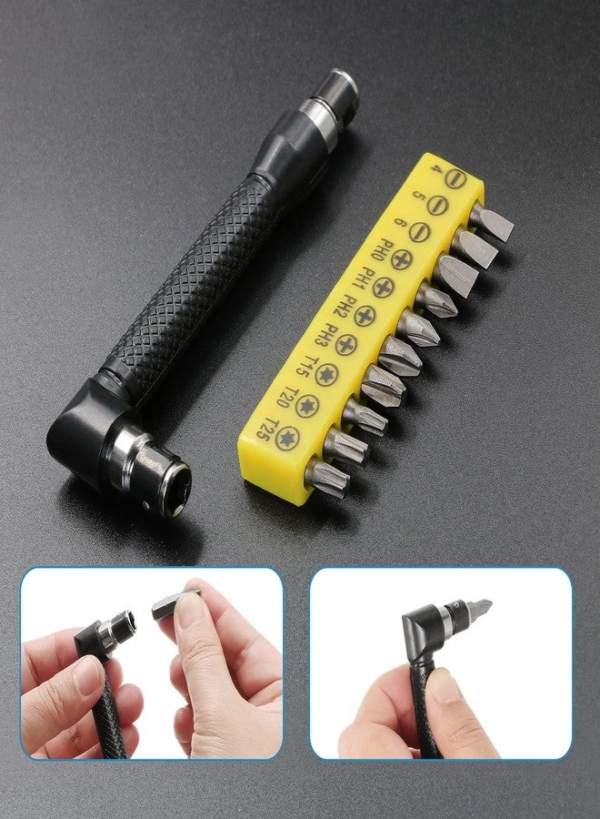 90 Degree Right Angle Driver - 11.6 Inch Bendable Flexible + Screwdriver Bit Set - 10pcs