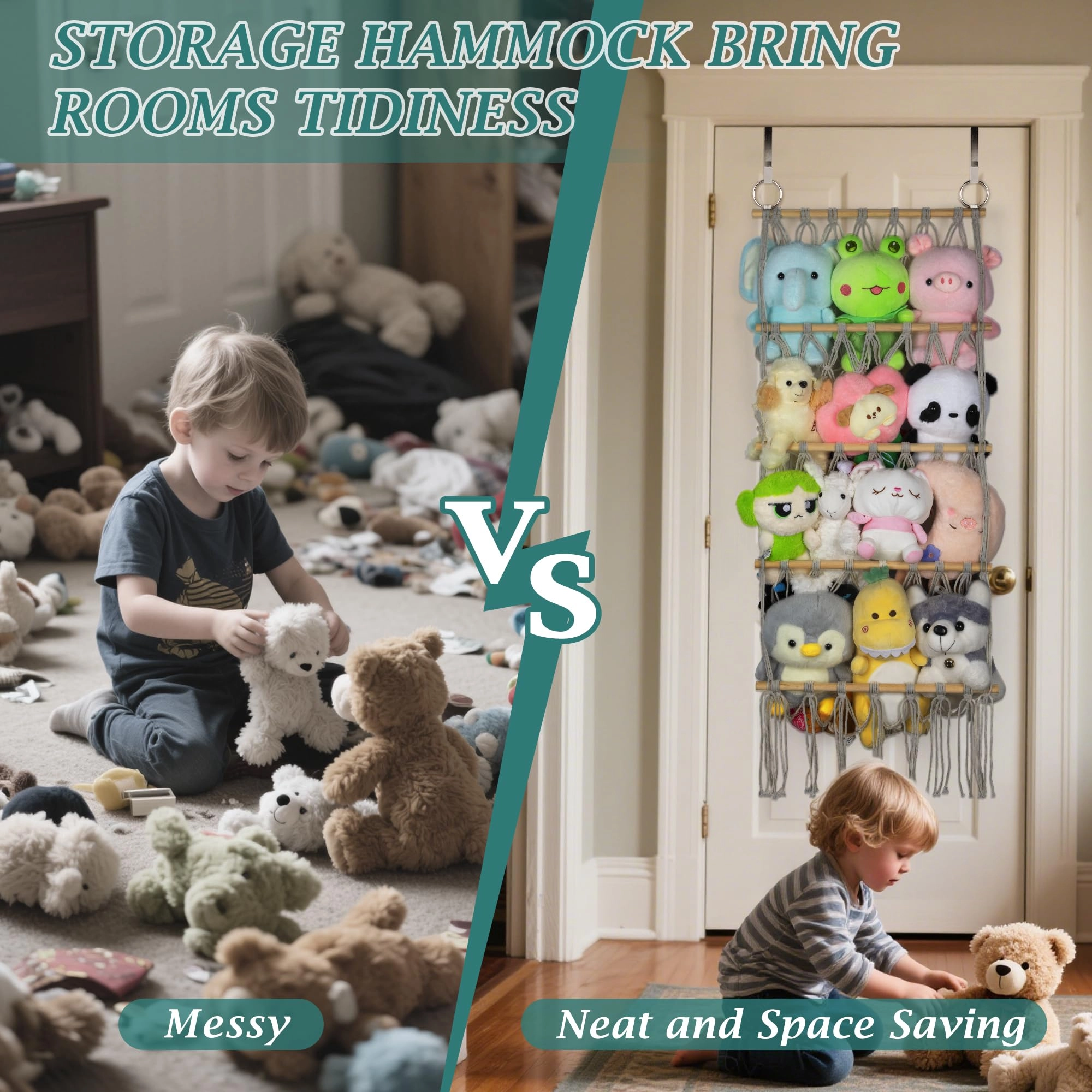 Stuffed Animal Storage Hammock - 42cm Gray Boho Macrame