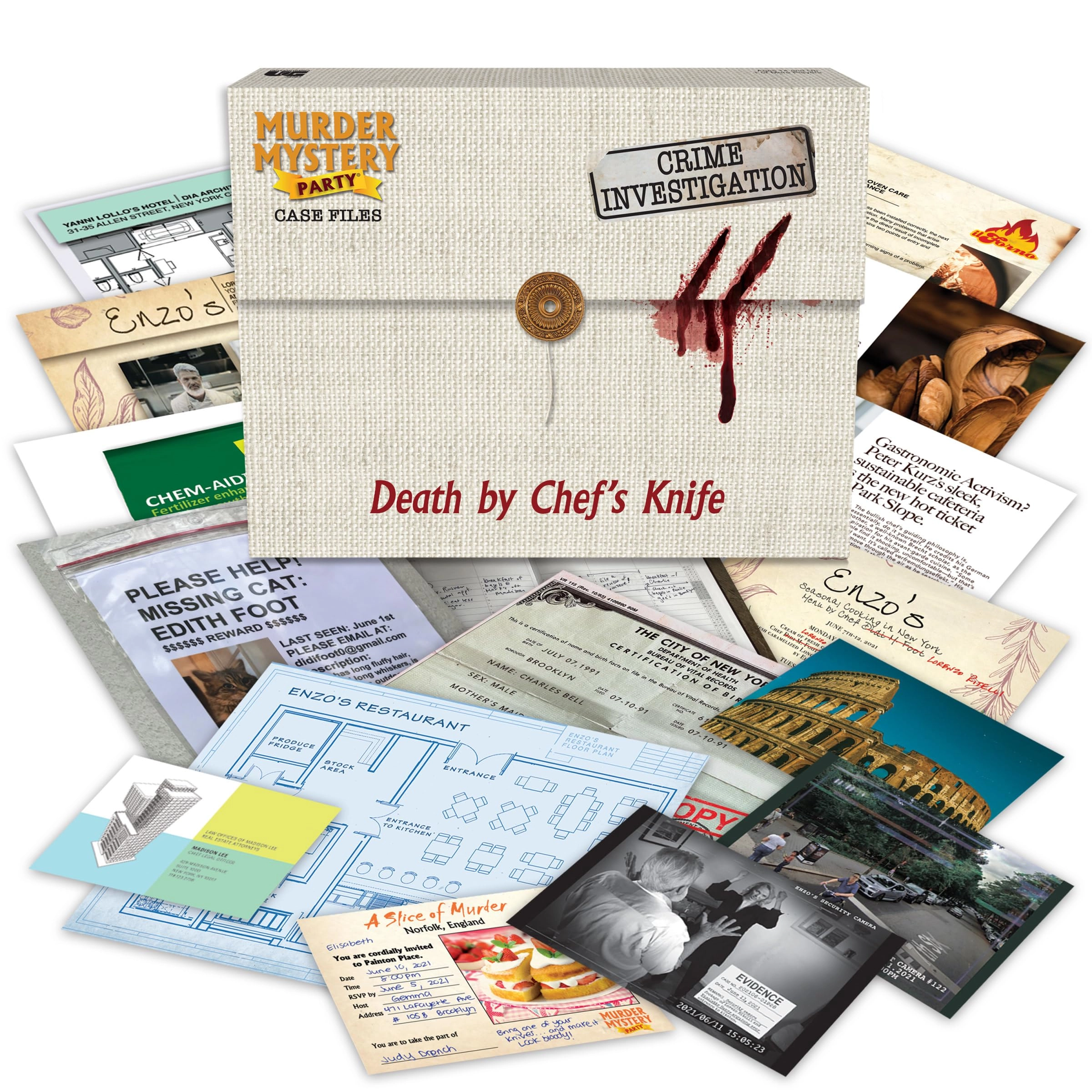 Murder Mystery Party Case Files Death by Chef's Knife - English 14 and Up