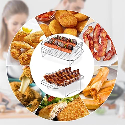Air Fryer Loaf Pan + Air Fryer Pizza Pan + Steamer Rack + Skewer Rack + Egg Bite + Silicone Mat + Oil Brush + Silicone Spatula + Food Tong - Food-safe Grade Silicone, 304 Stainless Steel 9 piece(s)