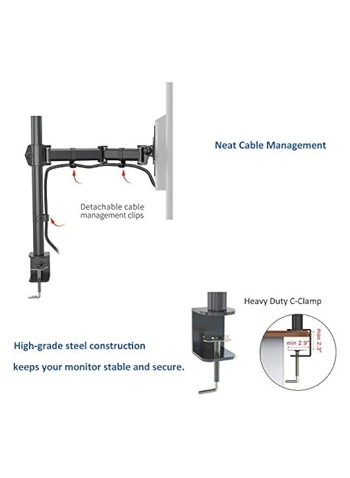 Single LCD Computer Monitor Free-Standing Desk Stand Riser - 1 13 inch to 32 inch
