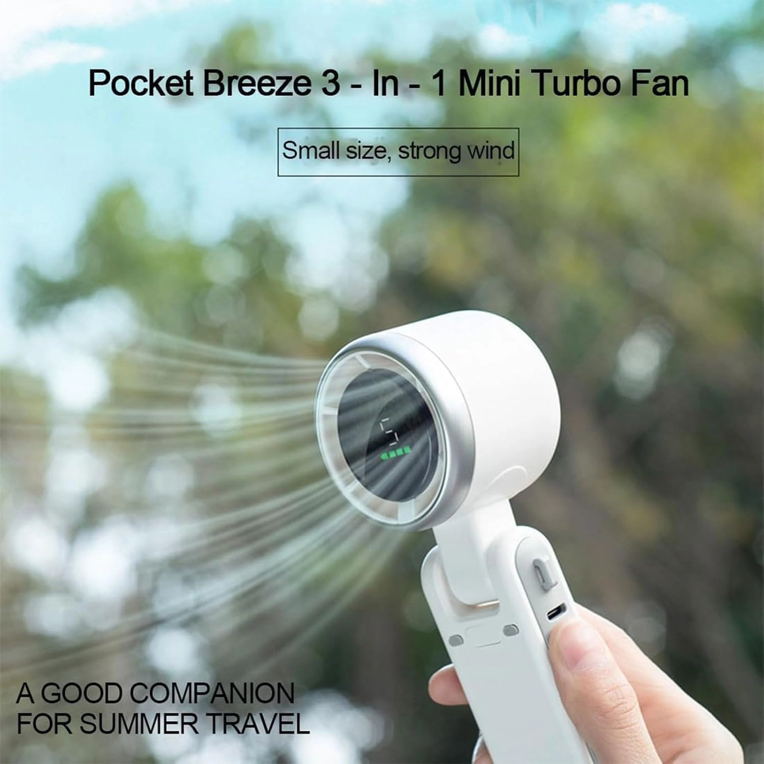 Pocket Sized AC Level Fan - 3-in-1 Foldable 180° USB Rechargeable