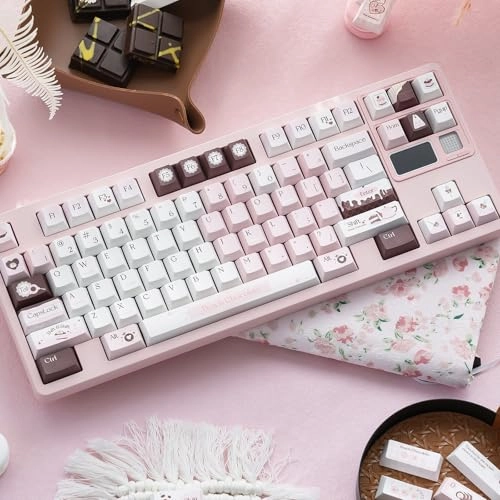 Gradient Cute Pink and White Keycaps Set - ANSI/ISO Keycaps Puller