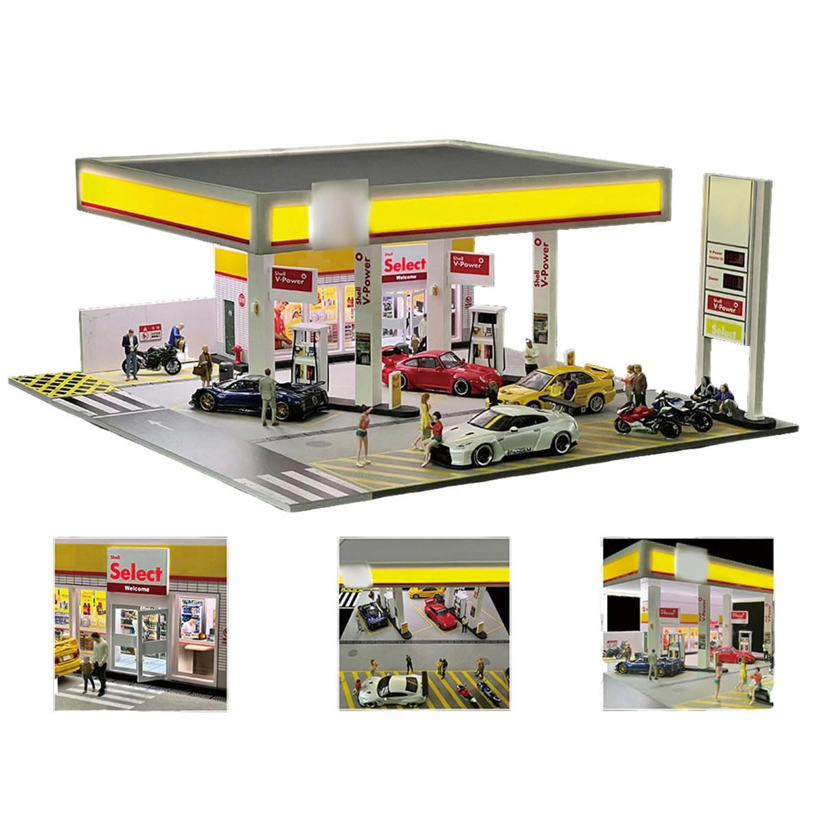 BAUBAUPLAY Shell Petrol Station Model - 1 set 1/64 compatible with other 1:64 scale car models