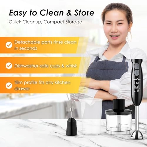 Hand Blender - 4-in-1 Multi-Function Two-Speed Control Stainless Steel Blades