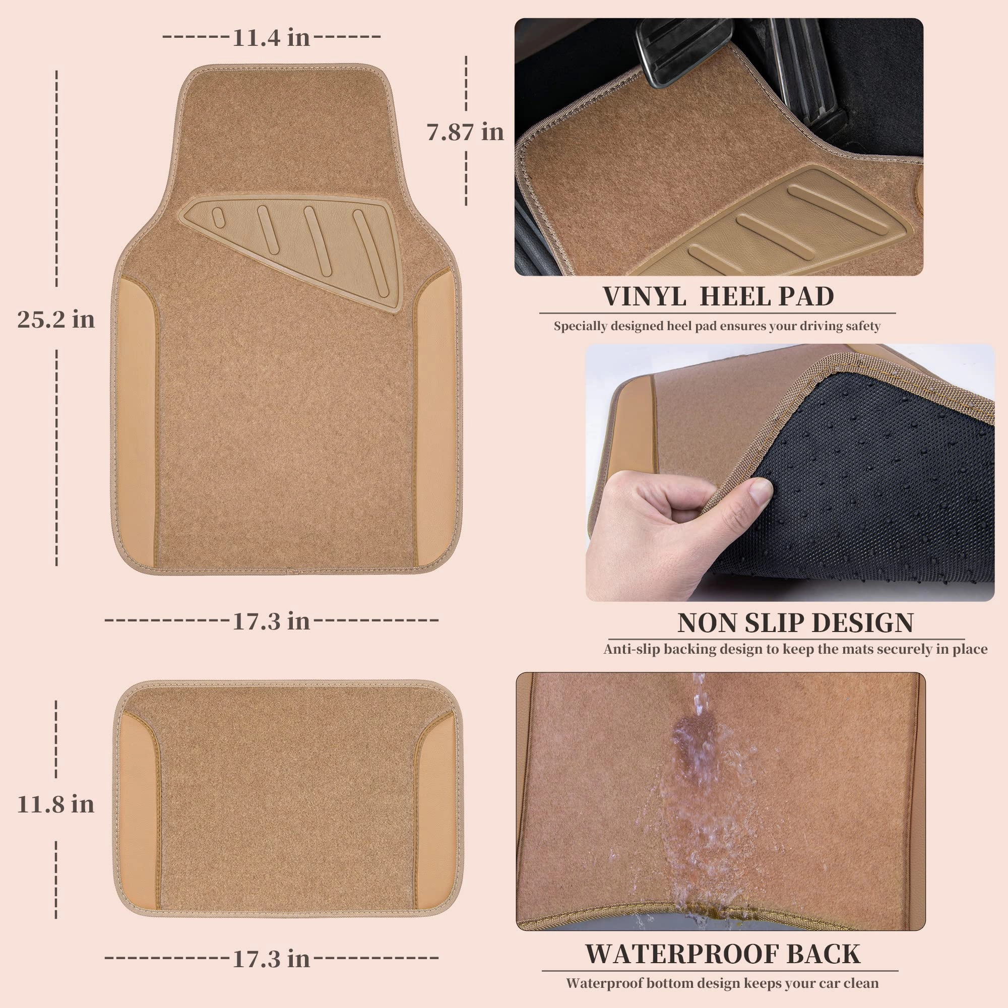 Universal Fit Car Floor Mats - Set of 4pcs Black and Burgundy