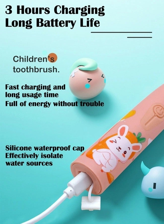 Ultrasonic Electric Children's Toothbrush - Super Soft Waterproof USB Charging 6 Heads