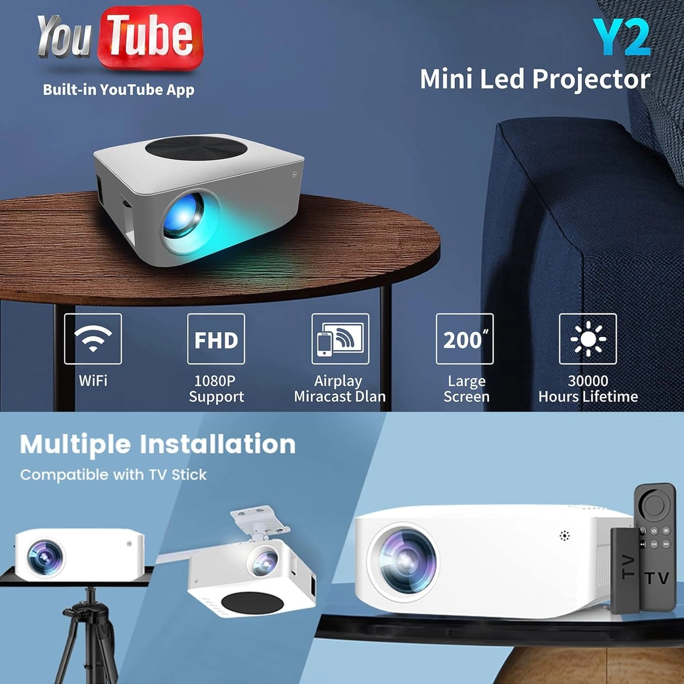 Mini WiFi Projector - 80ANSI 800 x 480