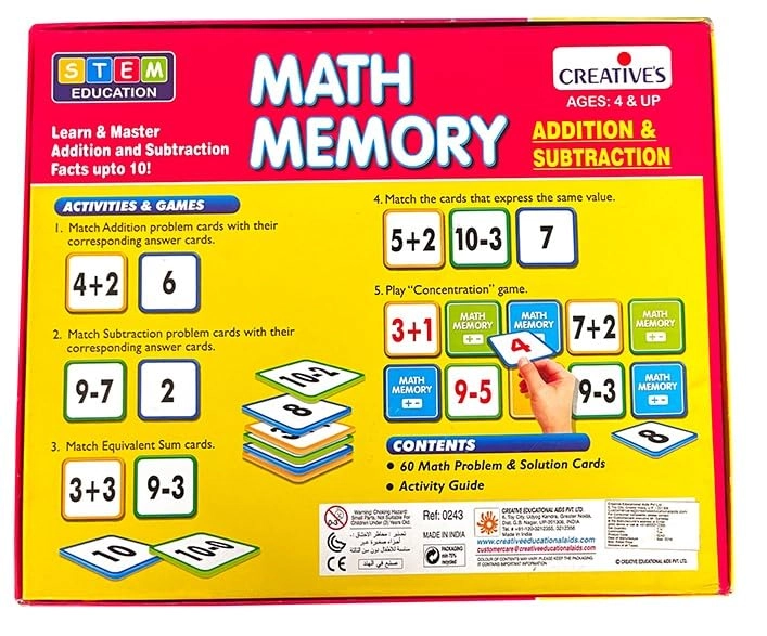 Math Memory - Addition and Subtraction - 4 & up 60 pieces