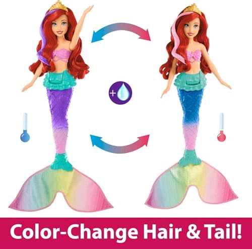 Ariel Swimming Mermaid Doll - Color-change hair and tail Includes seahorse friend