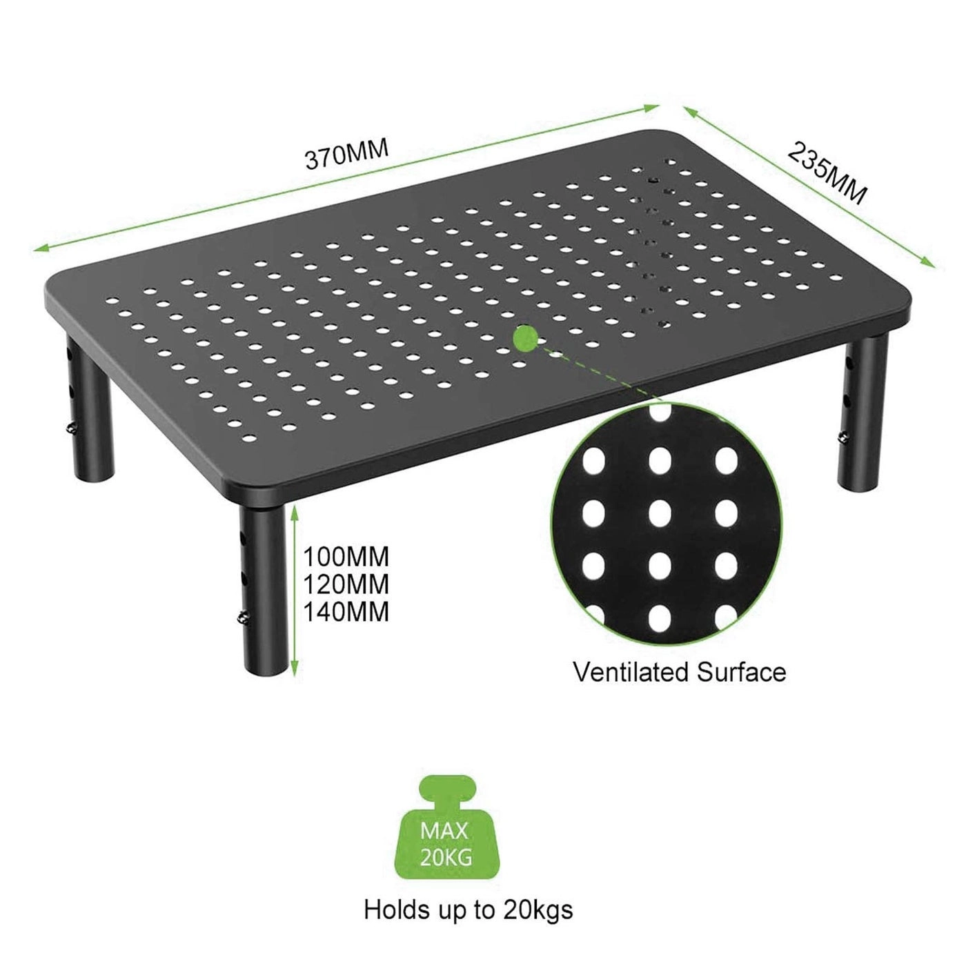 Monitor Stand Riser - 3 Level Height Adjustable 370X235MM Pack
