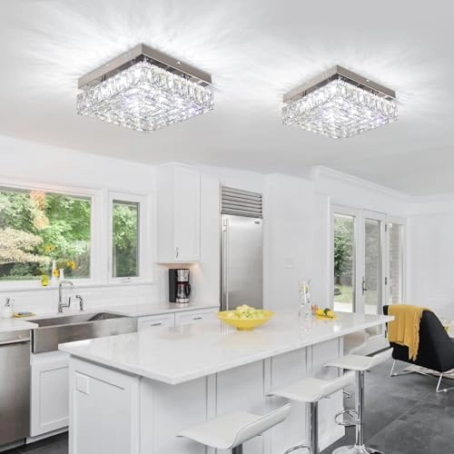 LED Square Crystal Chandelier - 2700K-6500K Dimmable