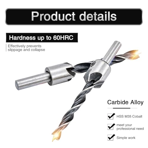 Countersink Drill Bit Set - High Speed Steel (HSS) 7 pieces 3 mm, 4 mm, 5 mm, 6 mm, 7 mm, 8 mm, 10 mm