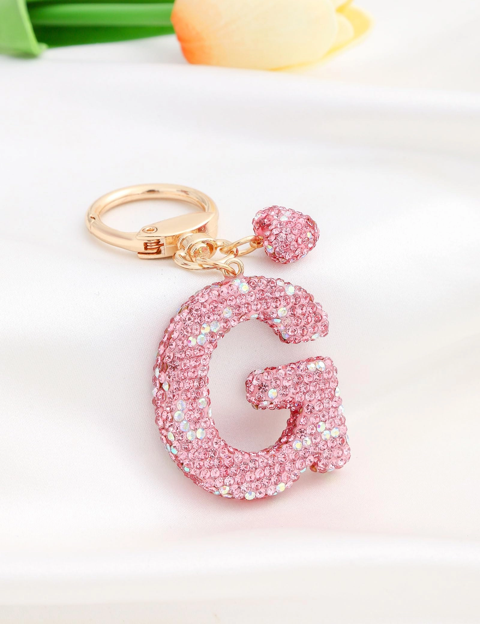 Initial Keychain - L Purple Rhinestone